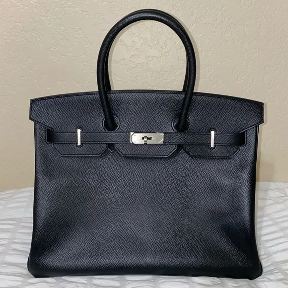 HP🎉RARE HERMÈS BIRKIN BRUSHED PALLADIUM HW EPSOM BLACK LEATHER 35 cm - Picture 12 of 16